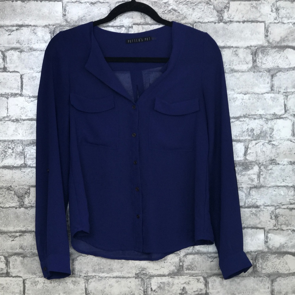 Potter's Pot Blue Long Sleeve Button Down Shirt